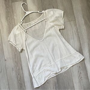 Jenny Han Top crochet sheer v neck womens White medium peasant boho cottagecore